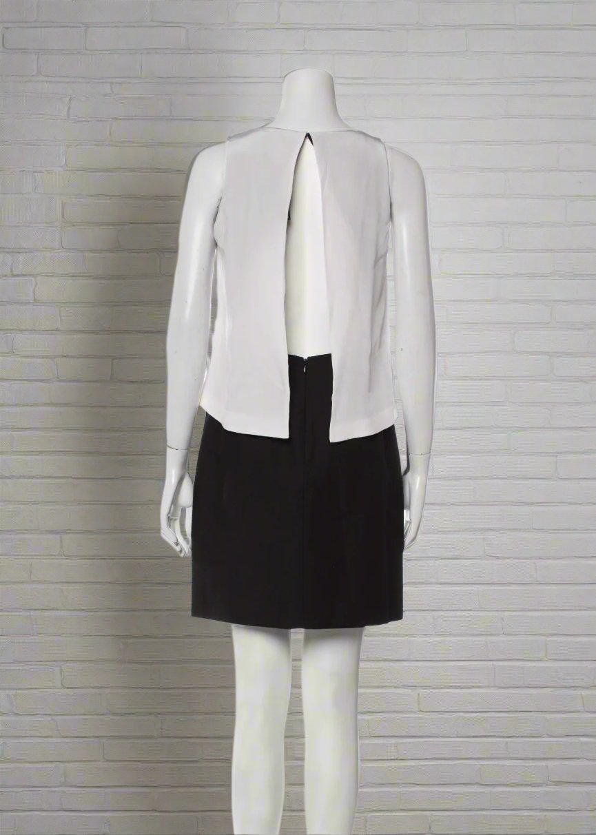 Tibi Black/White Popover Beaded Open-Back Tiered Sheath