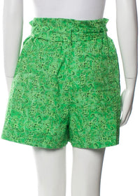 Derek Lam Green Paisley Paperbag High-Waisted Shorts