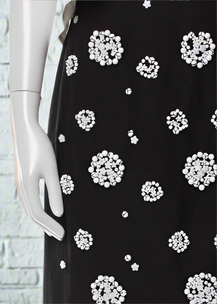 Tibi Black/White Popover Beaded Open-Back Tiered Sheath