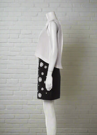 Tibi Black/White Popover Beaded Open-Back Tiered Sheath