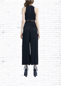 Alice + Olivia 'Makeda' Black Sleeveless Bodysuit with Mesh Lace Cutouts