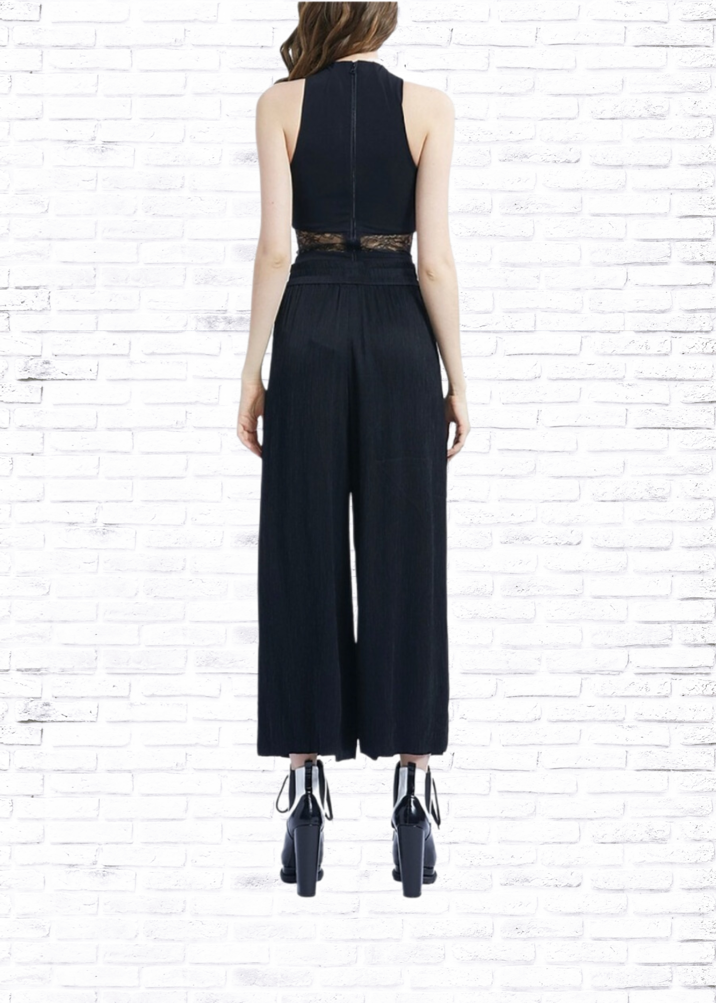 Alice + Olivia 'Makeda' Black Sleeveless Bodysuit with Mesh Lace Cutouts