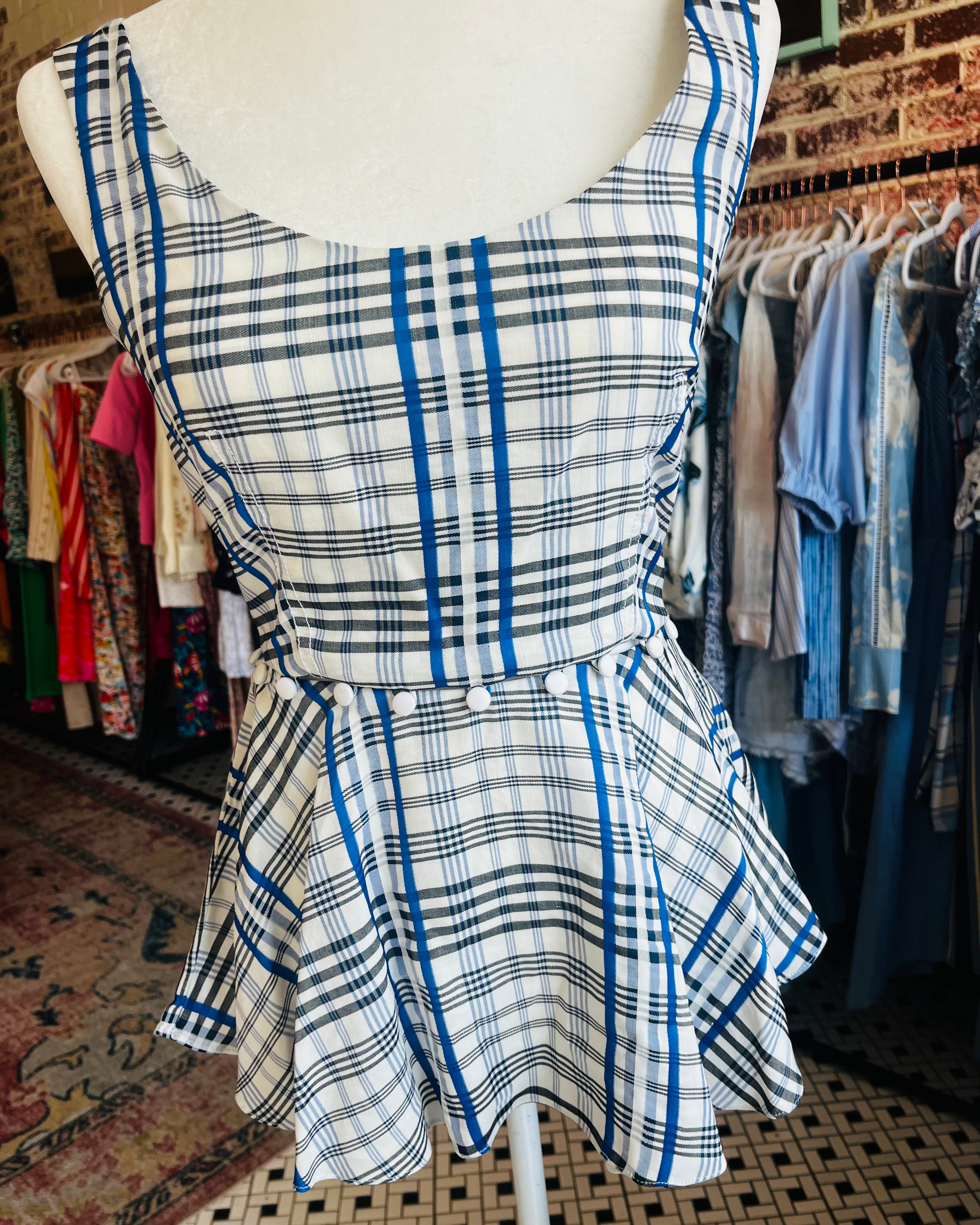 Prabal Gurung Plaid Print Peplum Top