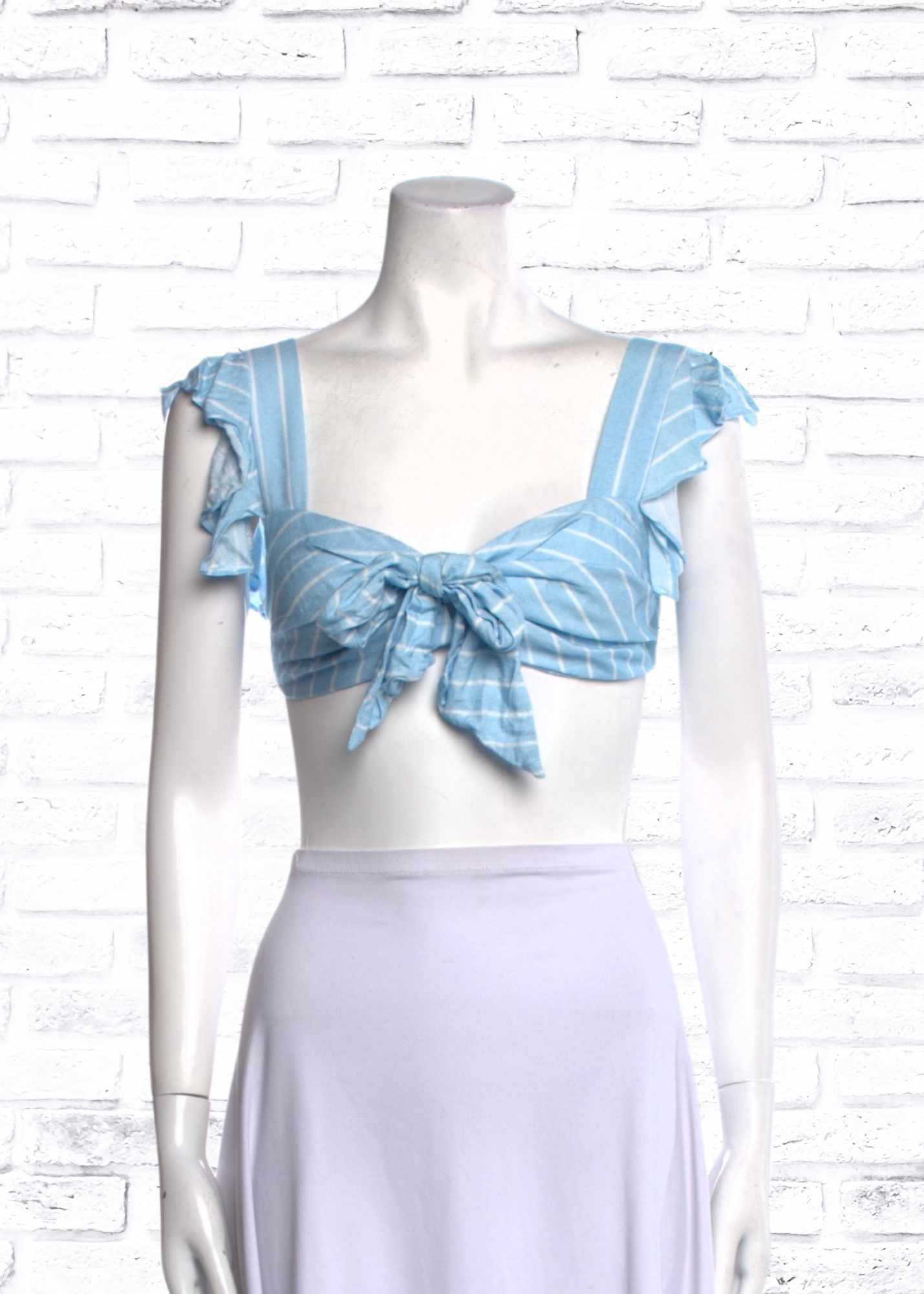 Hemant & Nandita Blue/White Striped Ruffle Crop Top
