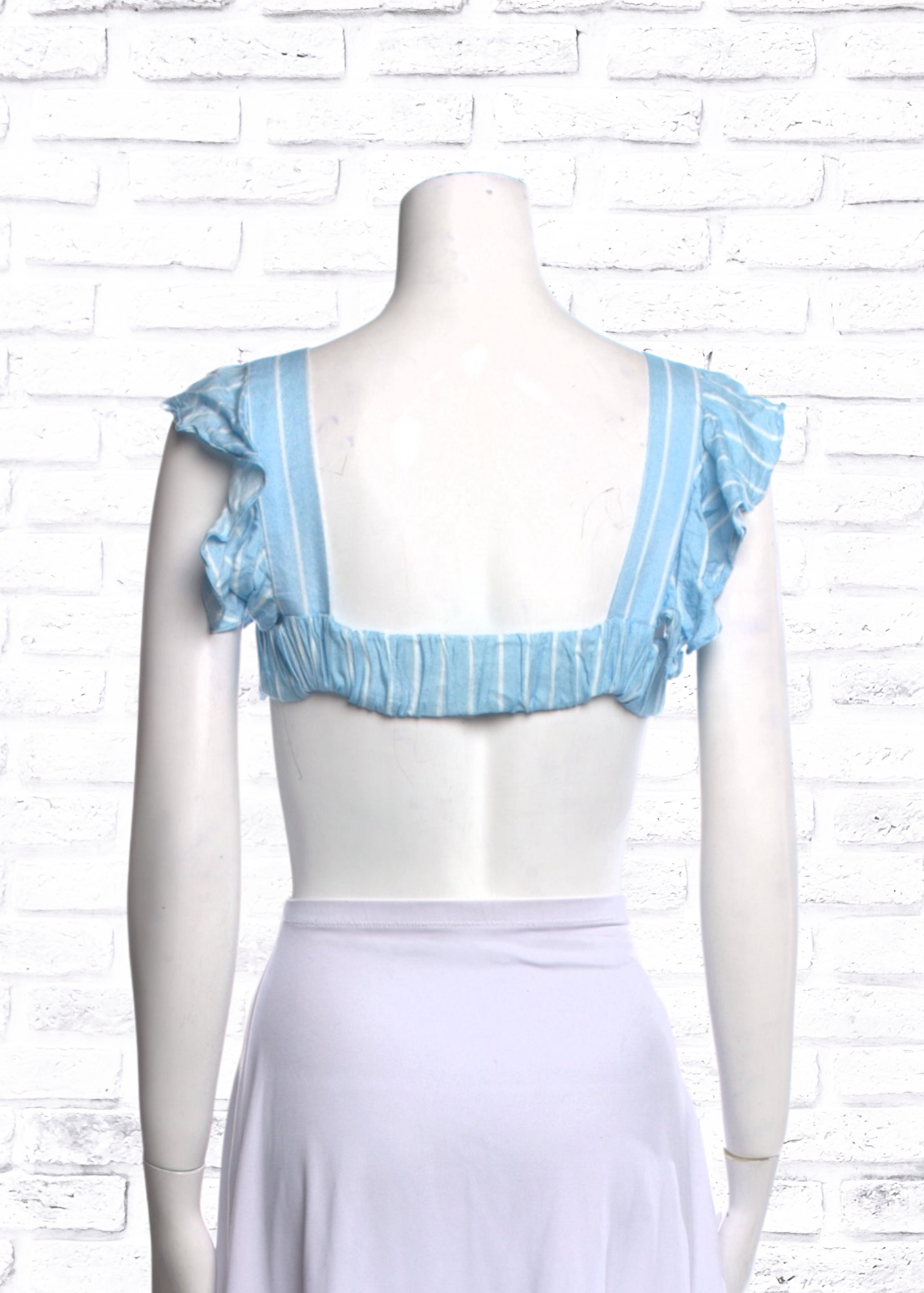 Hemant & Nandita Blue/White Striped Ruffle Crop Top