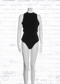 Alice + Olivia 'Makeda' Black Sleeveless Bodysuit with Mesh Lace Cutouts