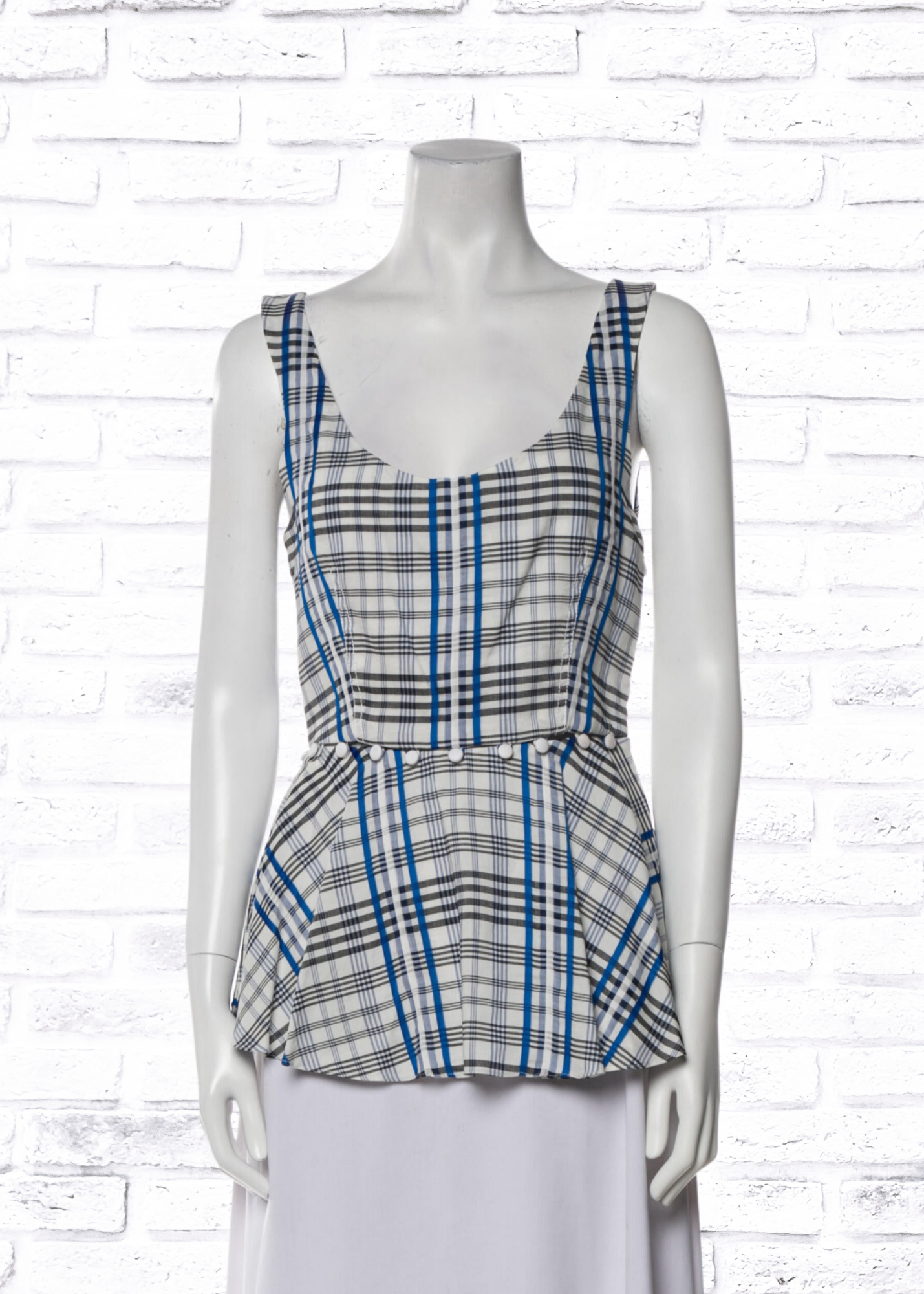 Prabal Gurung Plaid Print Peplum Top
