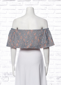 Alexis Dusty Rose and Gray Lace Off-the-Shoulder 'Taza' Crop Top