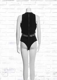 Alice + Olivia 'Makeda' Black Sleeveless Bodysuit with Mesh Lace Cutouts