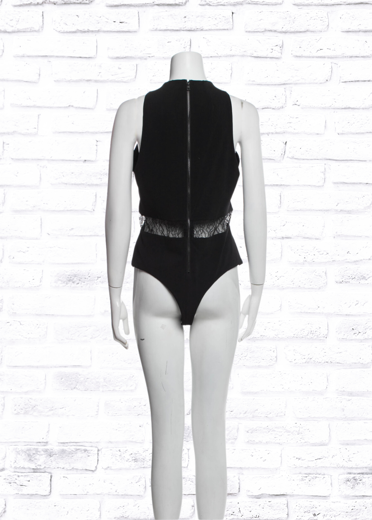 Alice + Olivia 'Makeda' Black Sleeveless Bodysuit with Mesh Lace Cutouts