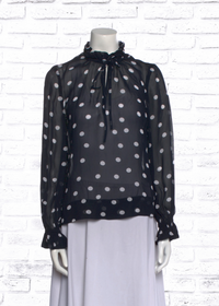 Ganni 'Midnight Blue' Polk-Dot Mock-Neck Blouse