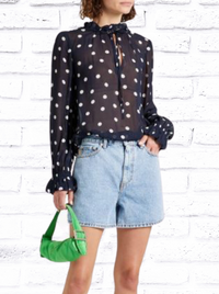 Ganni 'Midnight Blue' Polk-Dot Mock-Neck Blouse