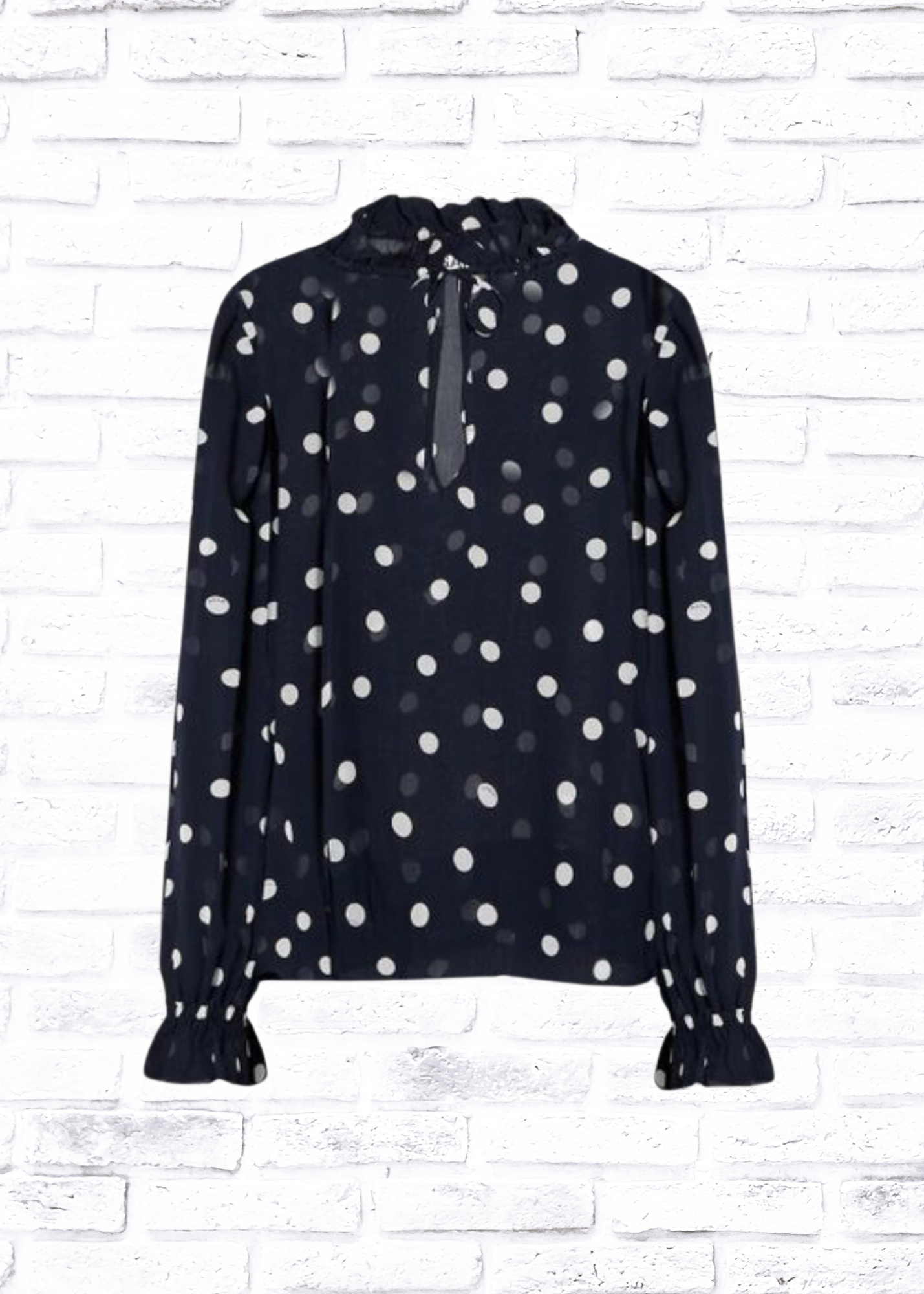 Ganni 'Midnight Blue' Polk-Dot Mock-Neck Blouse