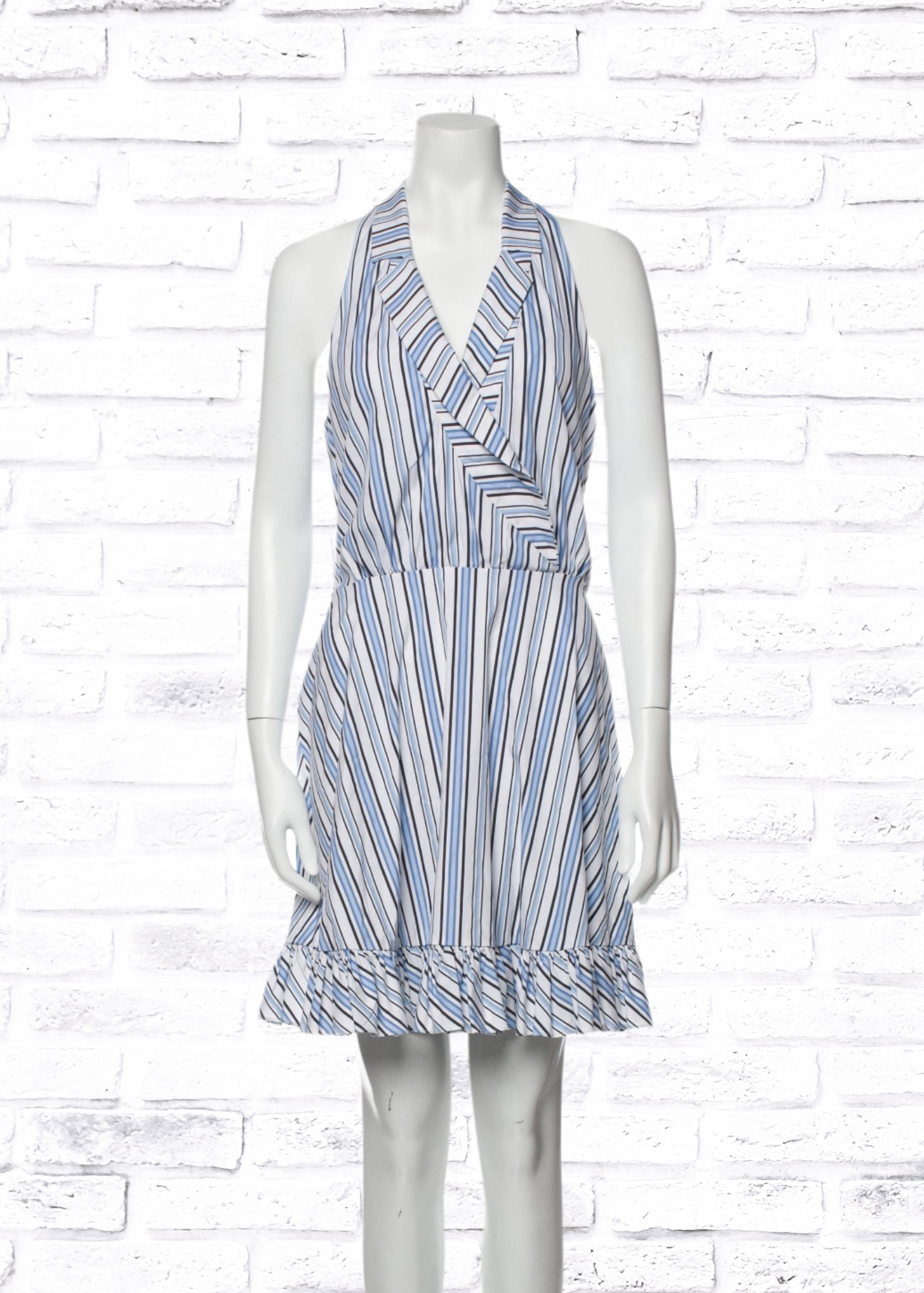 Caroline Constas 'Nyssa' Wrap-Style Blue/White Striped Mini Dress