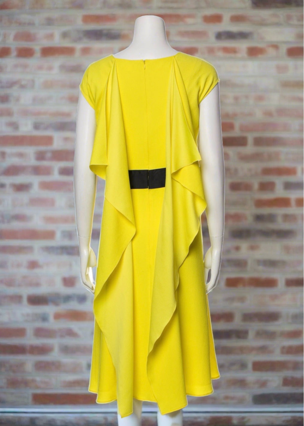 Paule Ka Yellow A-Line Drape-Neck Midi Dress