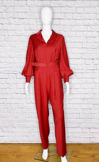 Emilia Wickstead Virgin Wool Burgundy Belted Jumpsuit
