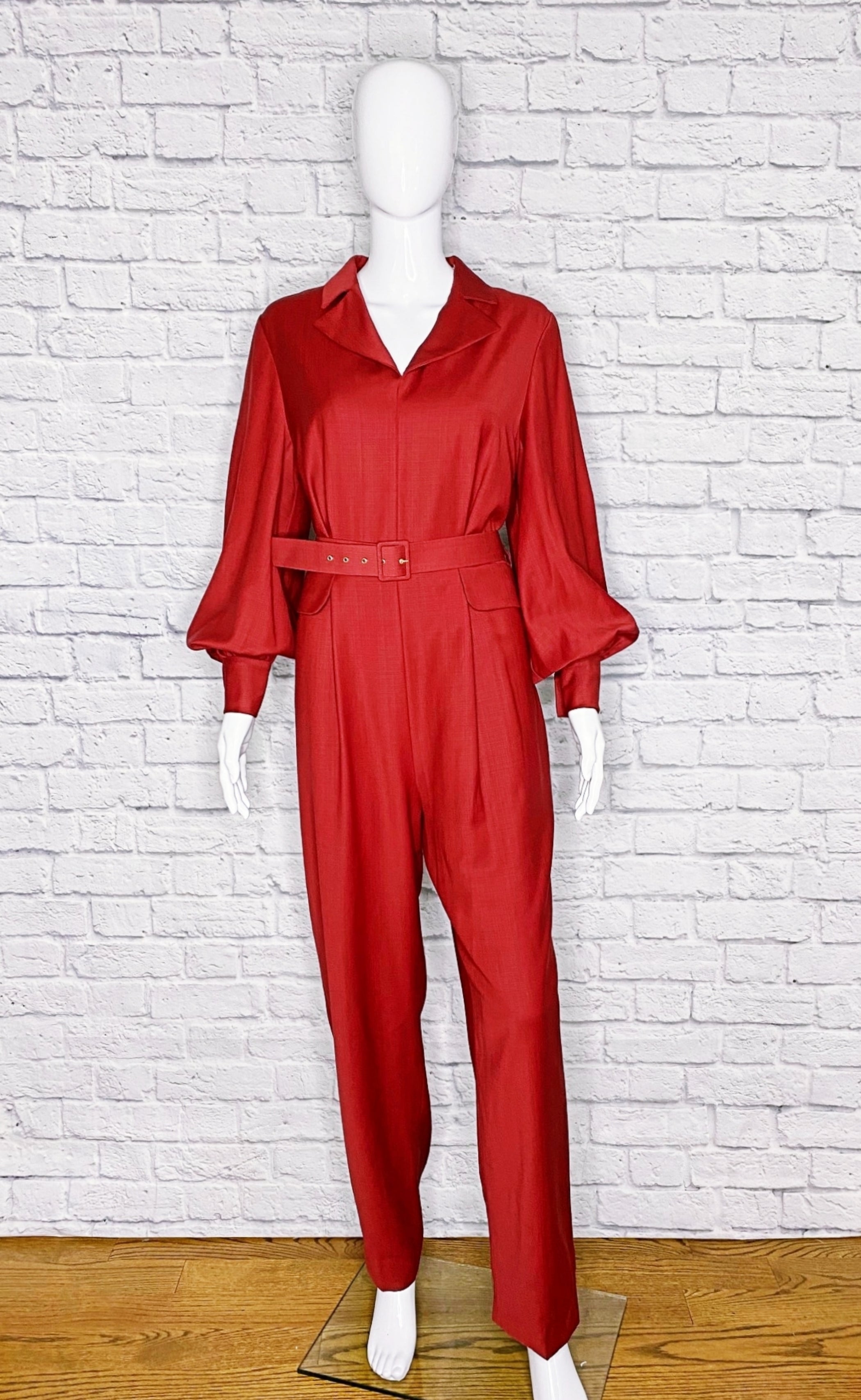 Emilia Wickstead Virgin Wool Burgundy Belted Jumpsuit