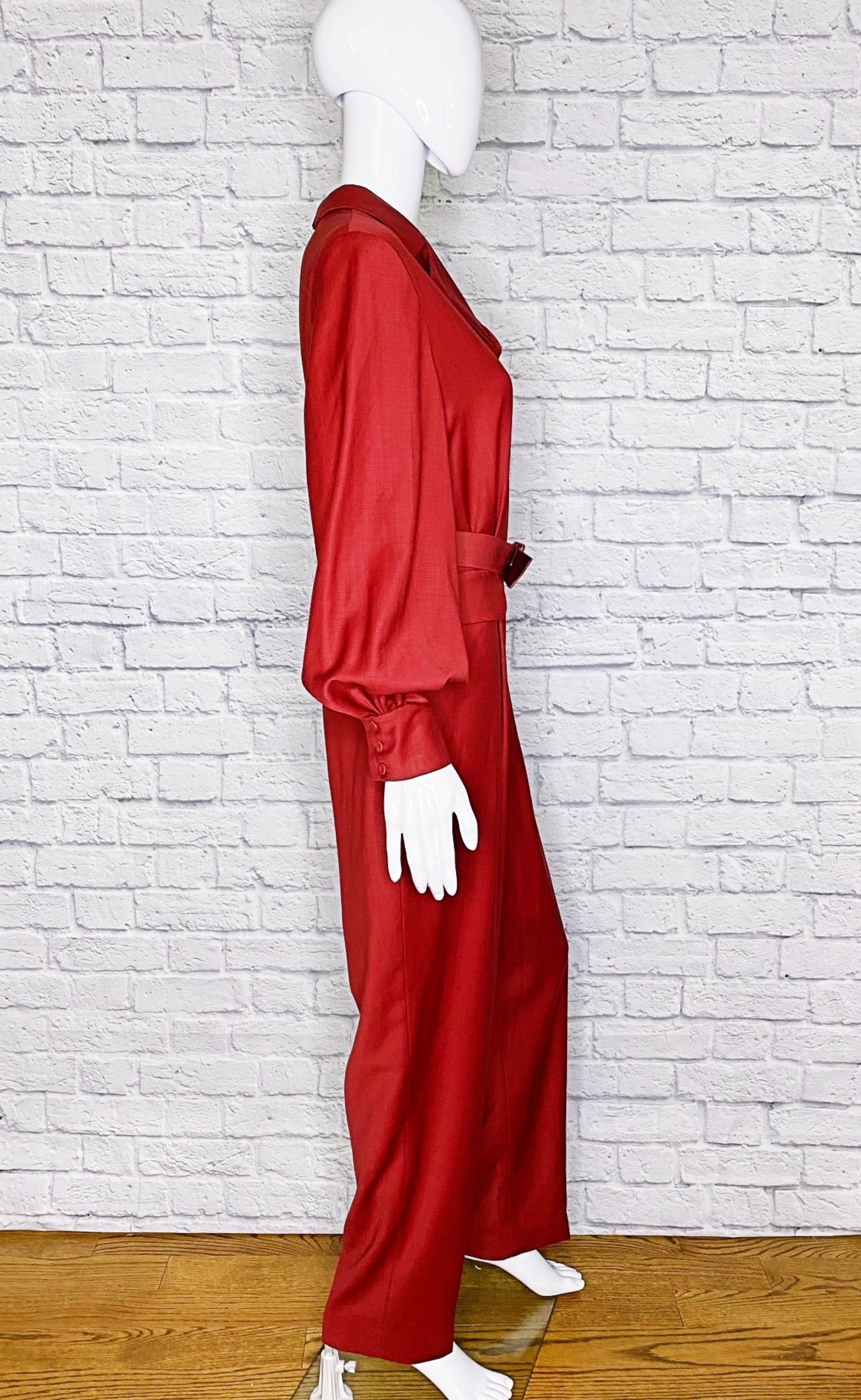 Emilia Wickstead Virgin Wool Burgundy Belted Jumpsuit