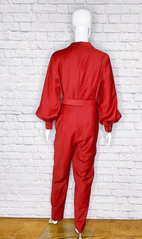 Emilia Wickstead Virgin Wool Burgundy Belted Jumpsuit