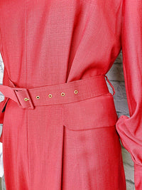 Emilia Wickstead Virgin Wool Burgundy Belted Jumpsuit