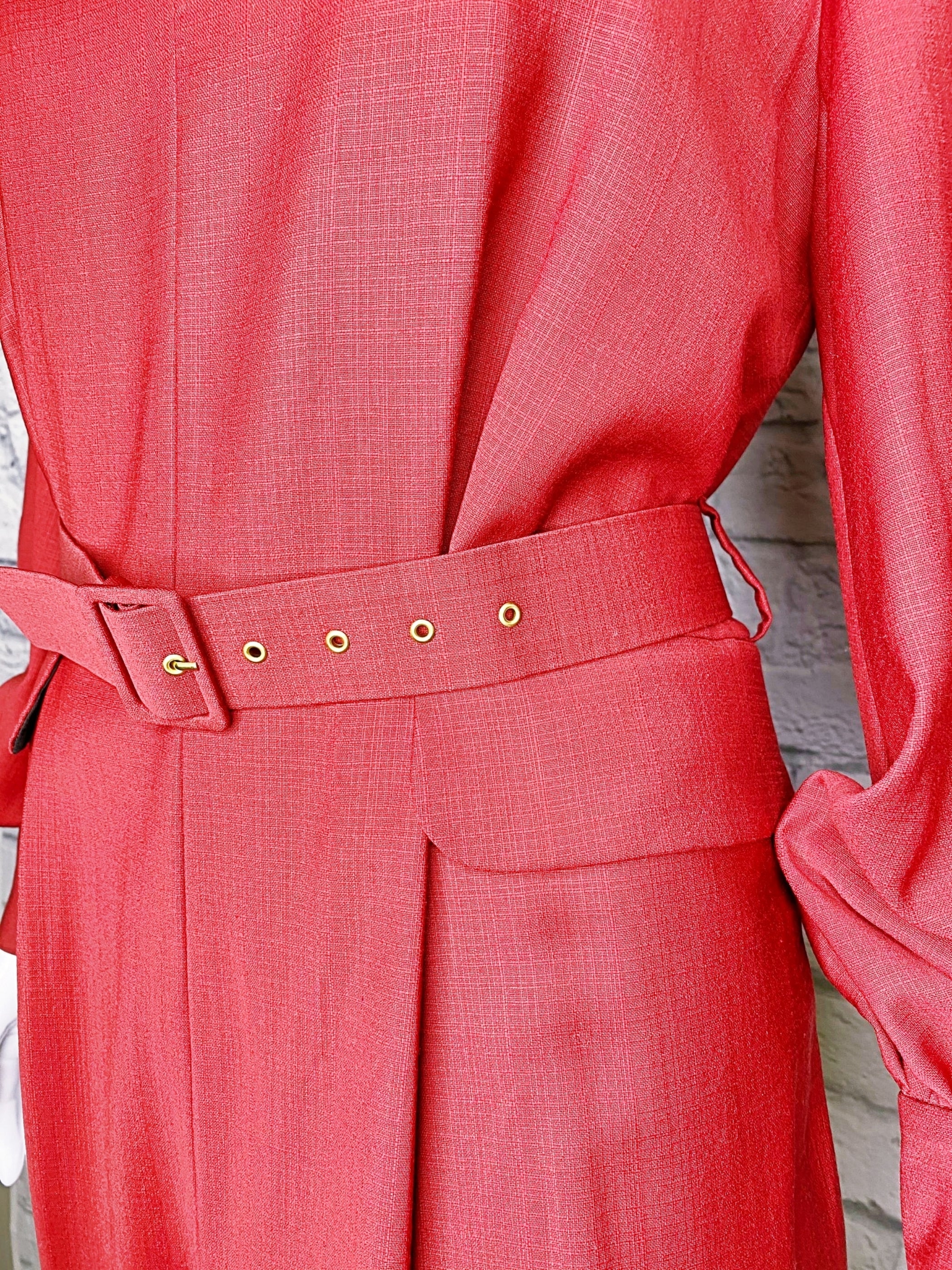 Emilia Wickstead Virgin Wool Burgundy Belted Jumpsuit