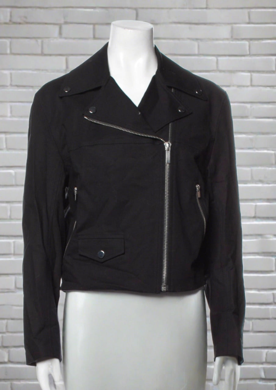 Black cotton moto jacket discount