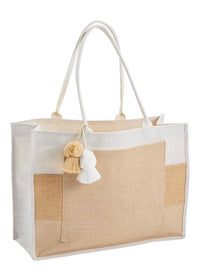 MudPie 'Jute' Tassel Burlap Oversized Tote
