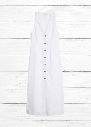 Onia Linen Button Down Maxi Dress in White