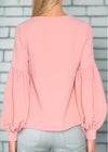 Alexis 'Ellena' Pink V-Neck Balloon Sleeve Blouse