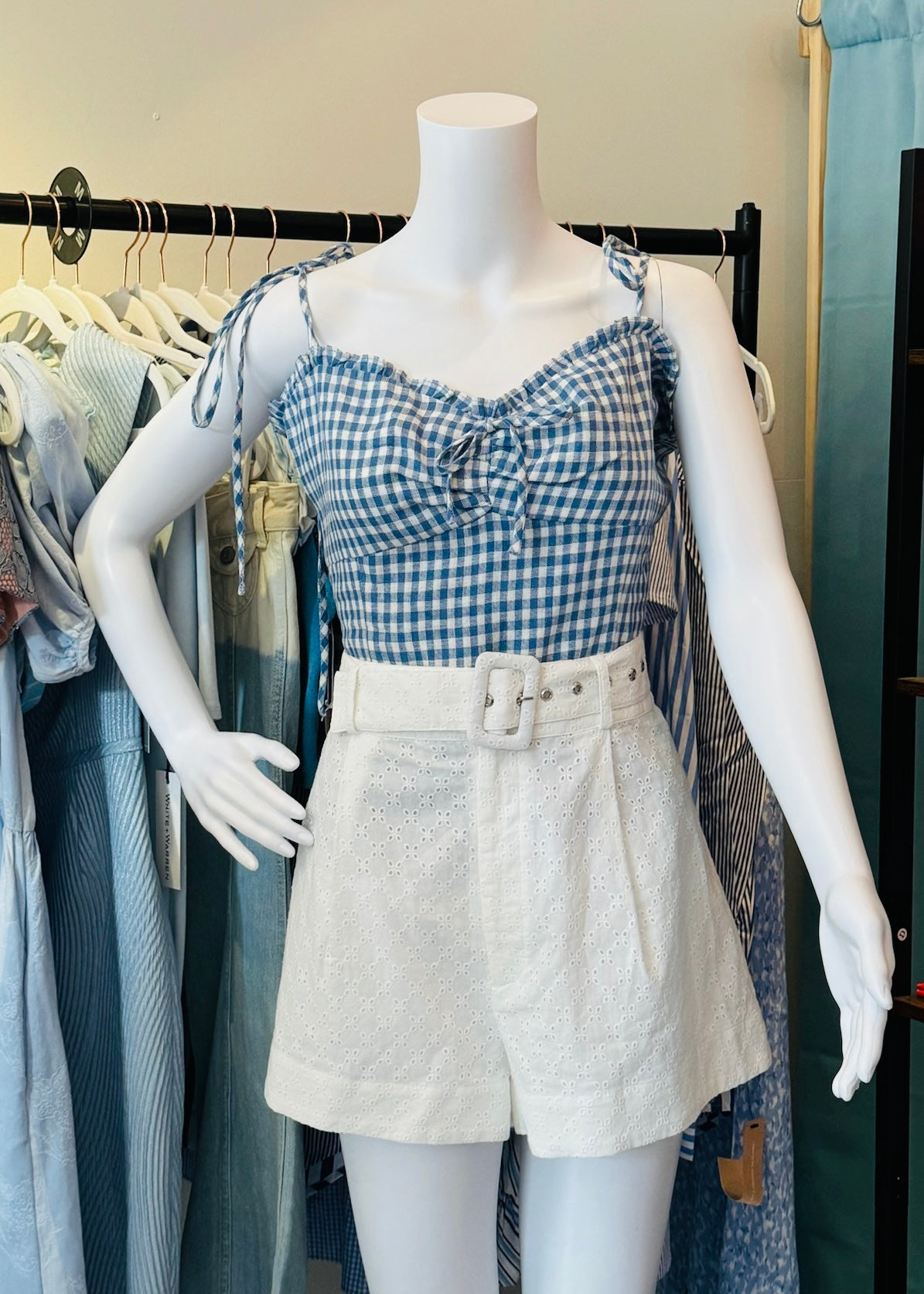 Reformation 'Larry' Linen Smocked Gingham Cami