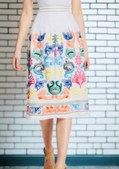 Neiman Marcus Colorful Embroidered A-Line Linen Skirt
