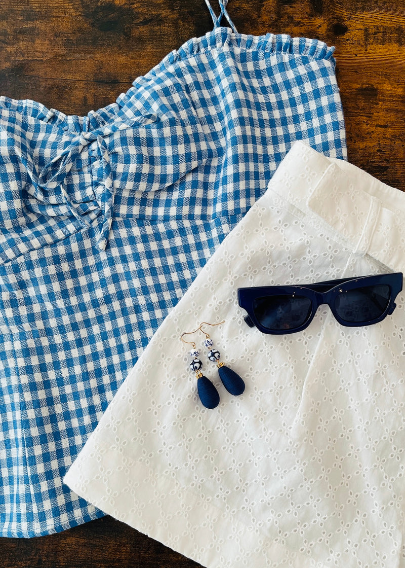 Reformation 'Larry' Linen Smocked Gingham Cami