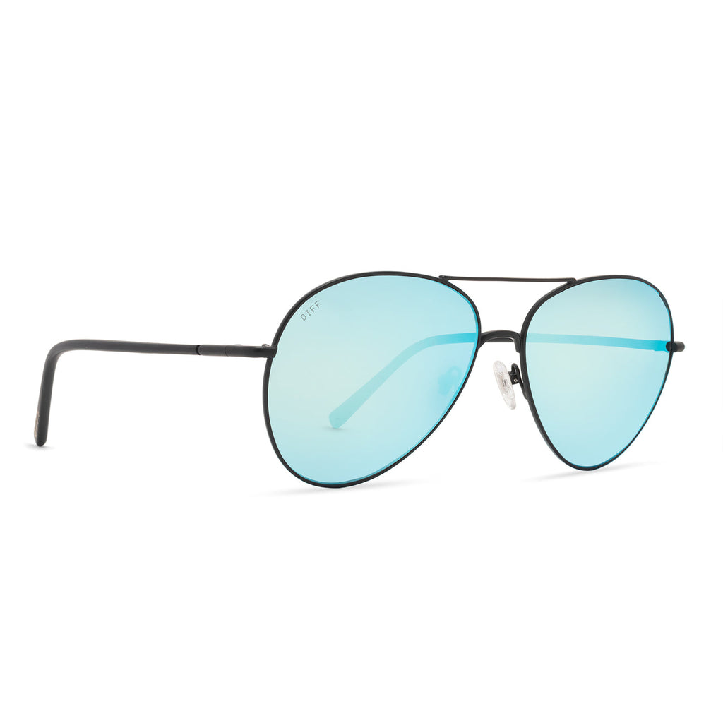 DIFF Knox Black and Blue Mirror Aviator Sunglasses
