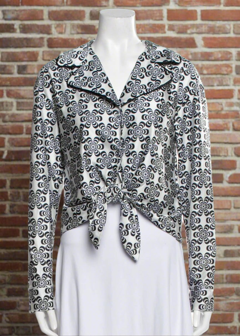 Terez Retro-Style Floral Black/White Top