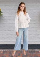 Jason Wu Long Sleeve Bib Blouse with Puff Sleeves