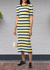 Jason Wu Striped Viscose Knit Short Sleeve Midi Dress
