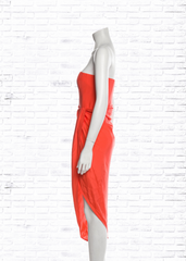 *FIRE SALE* GAUGE81 Coral Silk 'Lica' Asymmetrical Midi Dress