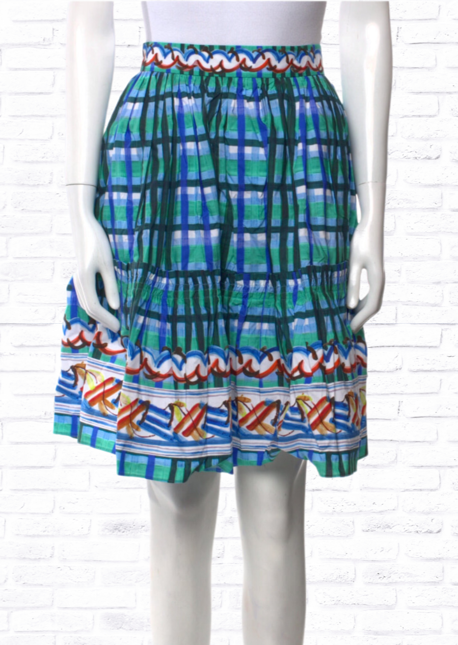 Peter Pilotto Check Blue Printed Cotton Mini Skirt