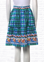 Peter Pilotto Check Blue Printed Cotton Mini Skirt