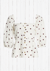 Ganni Polka Dot Square-Neck Puffed-Sleeve Top