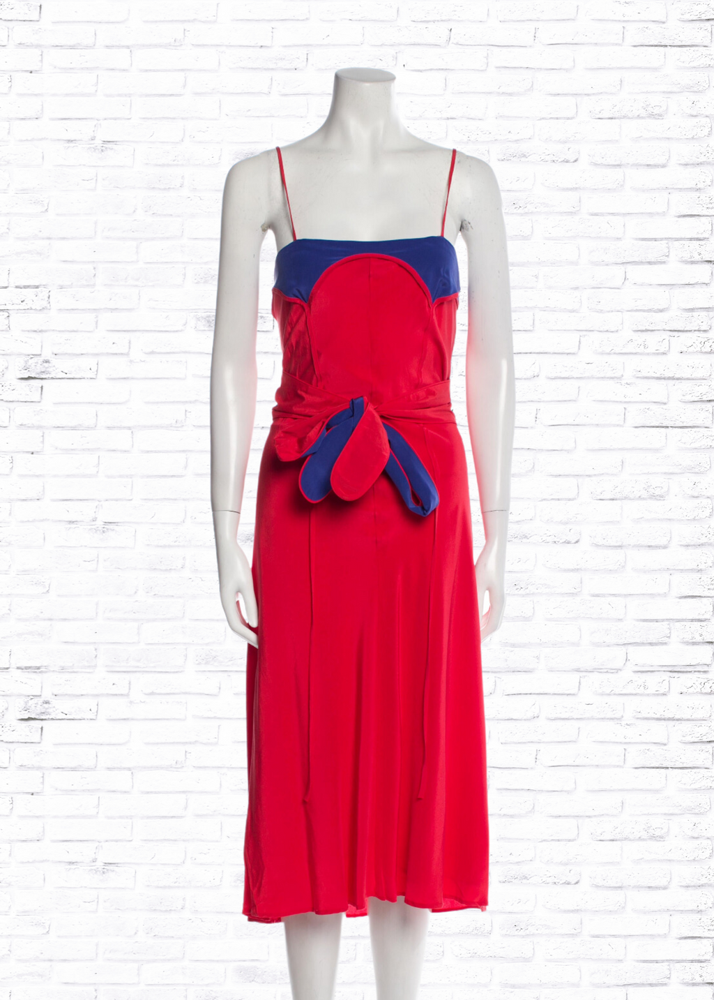 *FIRE SALE* Miguelina Fresa Silk Crepe Red/Blue Midi Dress