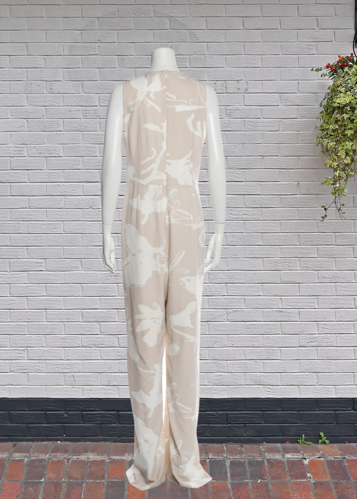 Halston Heritage Neutral Plunge Neckline Jumpsuit