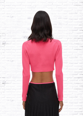 Helmut Lang Neon Pink Button-up Cropped Sweater