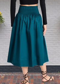 Jason Wu Cotton Poplin Midi Skirt with Smocked Waist