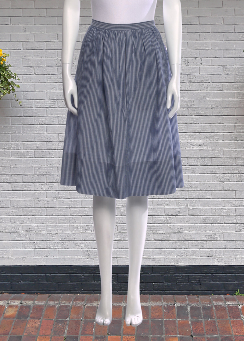 Vince Cotton Pinstripe Blue A-Line Midi Skirt