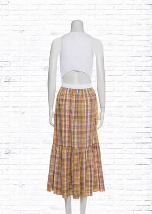 Tanya Taylor 'Camilla' Neutral Plaid Midi Dress
