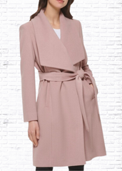 Cole Haan Signature Blush Pink Wool Belted Trenchcoat