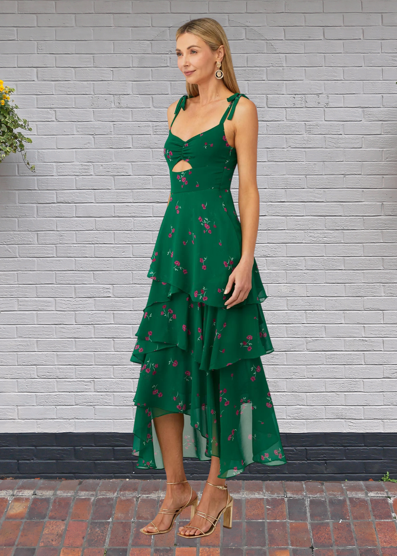 Flynn Skye 'Leona' Emerald Green Floral Midi Dress