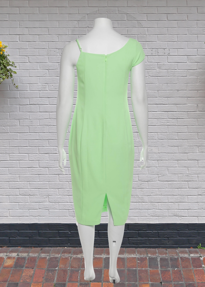 11 Honore 'Solange' Green Asymmetrical Sheath Dress