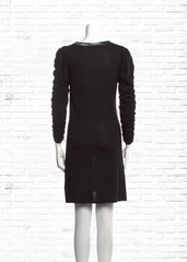 Alice + Olivia Black Scrunched Sleeve Sweater Dress with Stud Neckline